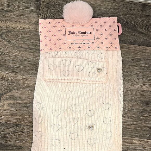 Juicy Couture Faux Fur Rhinestone Heart Embellished Pom Beanie & Scarf Set main image 4